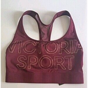Victoria’s Secret The Player Sports Bras Size XS Burgundy Gold Logo Spellout